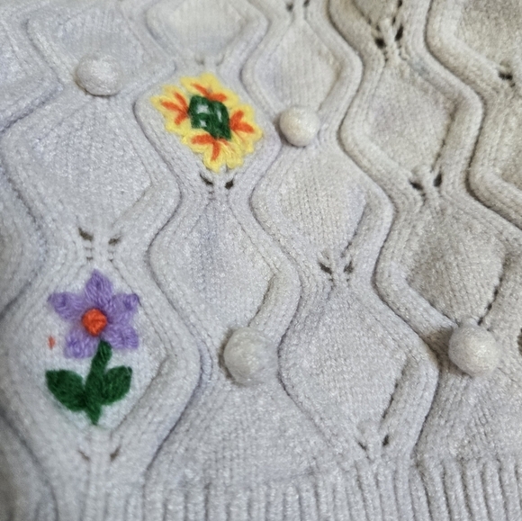 Urban revivo floral embroidered cardigan off white button down bell sleeve sz 4 - Picture 5 of 10